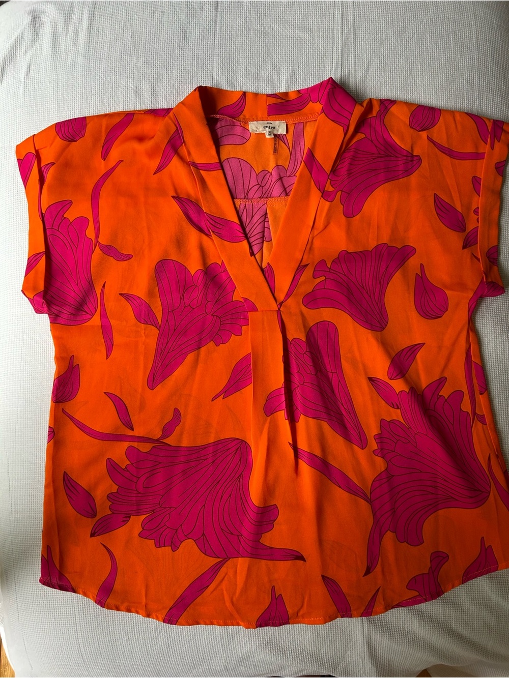entro Orange Top with Magenta Floral Print